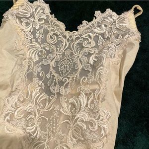 Vintage Ivory (off-white) Lace Lingerie One Piece Bodysuit, Size Small